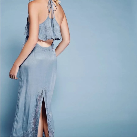 Free People Moonchild Embroidered Halter Maxi Dress Sz 12 - Picture 2 of 15